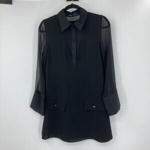 Zara Tuxedo Semi Sheer Black LBD Short Dress XS Party Glam Cocktail